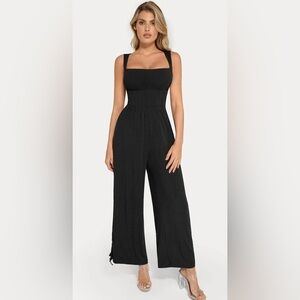 Shapewear Square Neck Tummy Control Wide Leg Jumpsuit - M